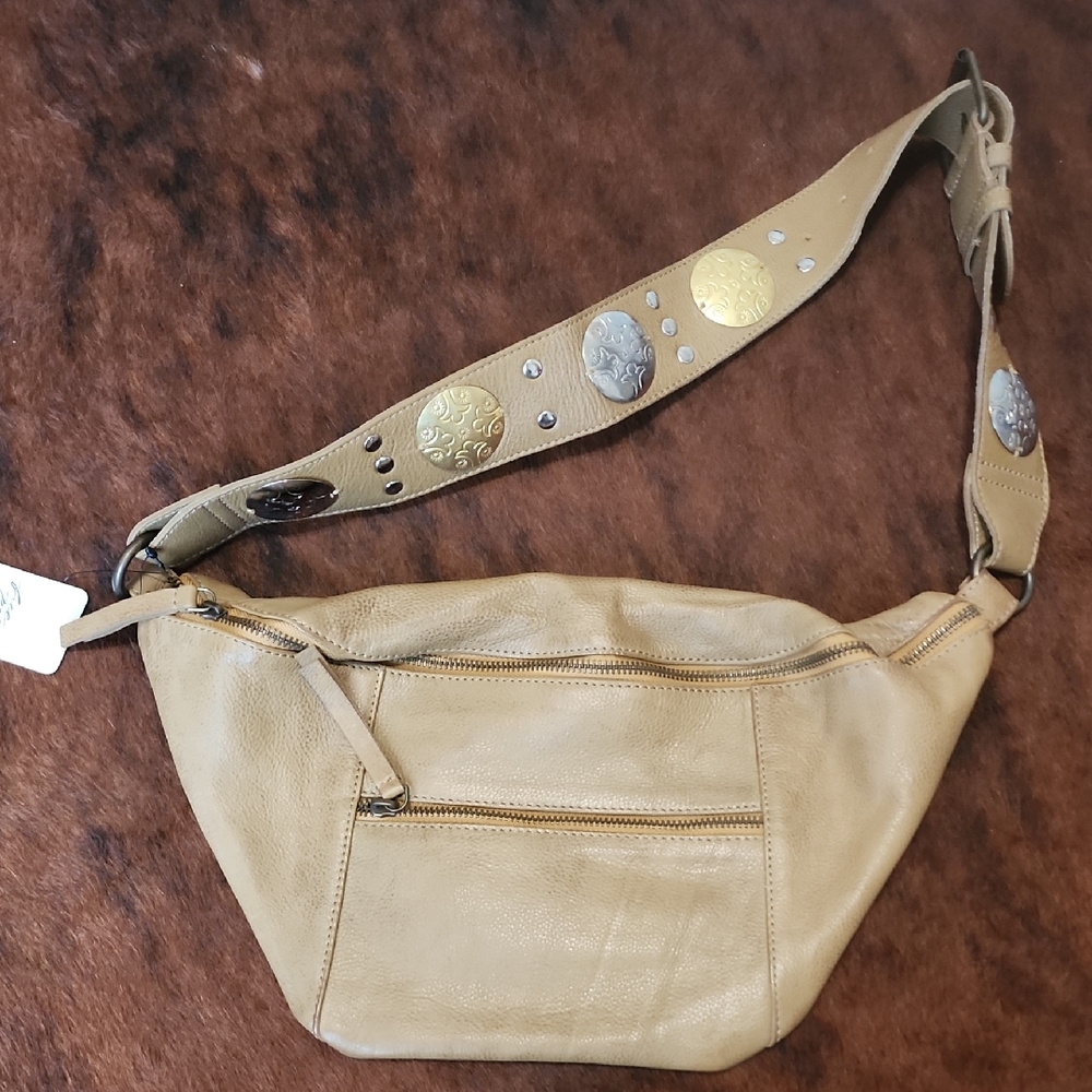Free People Tan Embellished Crossbody Bag
